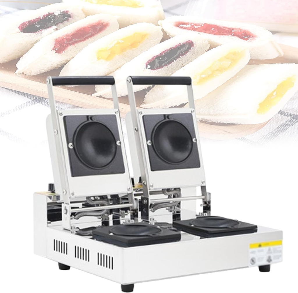 Commercial Waffle Maker Iron Machine, 600W Non-Stick Hamburger Baking Machine, 50~300℃ Adjustable Temperature, Inner Plate Size 126 * 126mm, for Bakeries, Restaurants, Kiosks, Canteens