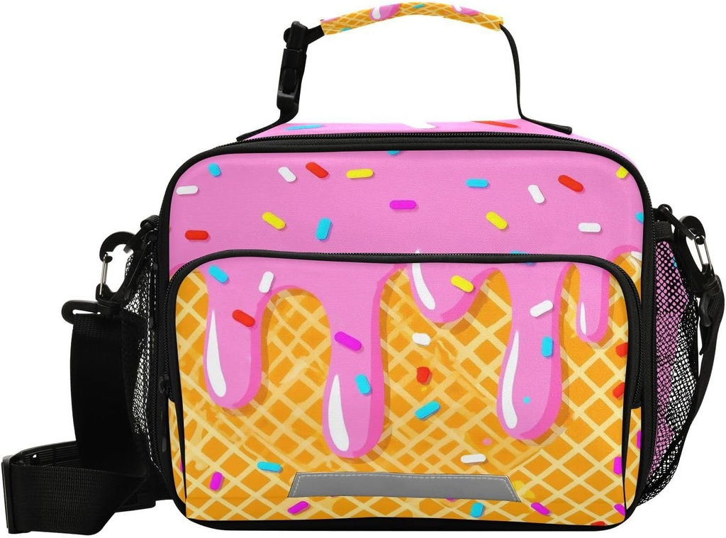 Ice Cream Pink Lunch Bag for Women Men Summer Cute Insulated Cooler Tote Bag with Adjustable Shoulder Strap Large Capacity Picnic Lunch Box Outdoor for Adult Office