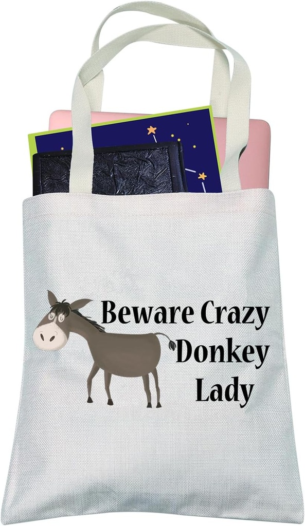 LEVLO Funny Donkey Lovers Gifts Beware Crazy Donkey Lady Foldable Shopping Bags Donkey Mom Shoulder Bags