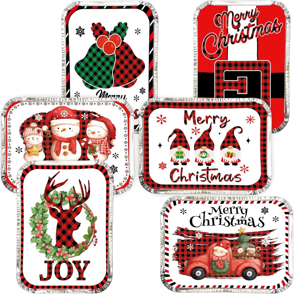 WorldBazaar Christmas Aluminum Leftover Containers 36PCS Watercolor Christmas Food Storage with Lids Disposable To Go Containers Foil Tin Pans Winter Holiday Party Supplies