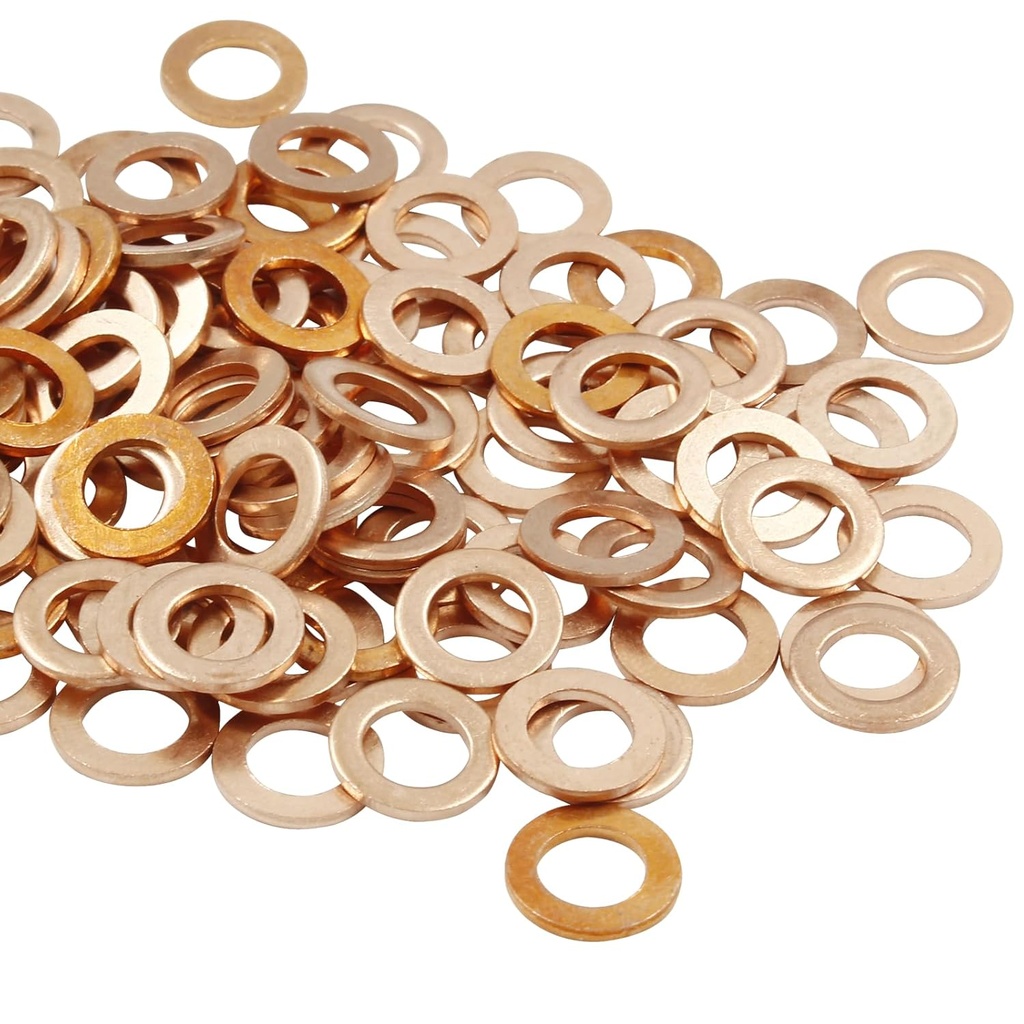 Litoexpe M6 Metric Flat Washer Copper Sealing Ring, 6mm ID 10mm OD 1mm Thickness, Fender Washer for Screws Bolts, Pack of 100