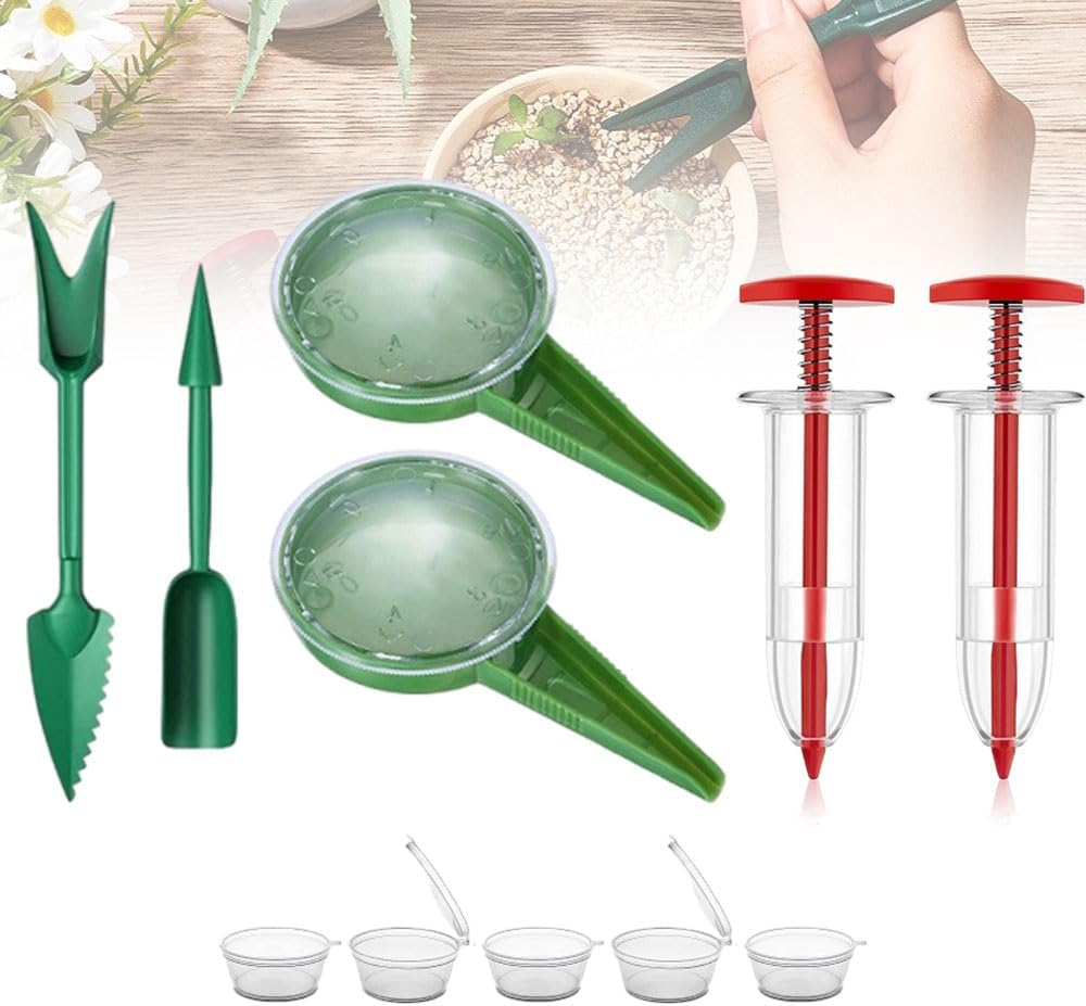 AIIONP 6 PCS Mini Seed Spreader, 2025 Upgrade Mini Sowing Seed Dispenser, Small Seed Planter Tool, Manual Seedlings Dibber and Widger Set, Seed Sower Spreader Handheld for Tiny Seeds (Set D)