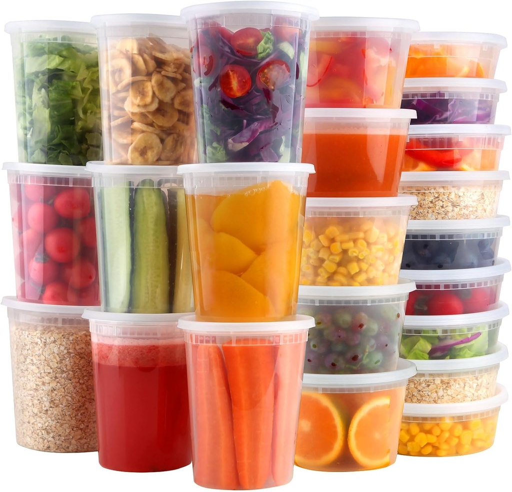 Deli Containers with Lids 48 Sets 【8,16,32oz 16 Each】 BPA Free,Microwave Dishwasher Leakproof Freezer Safe,Takeout Soup Containers with Lids,Plastic Food Storage Containers with Lids
