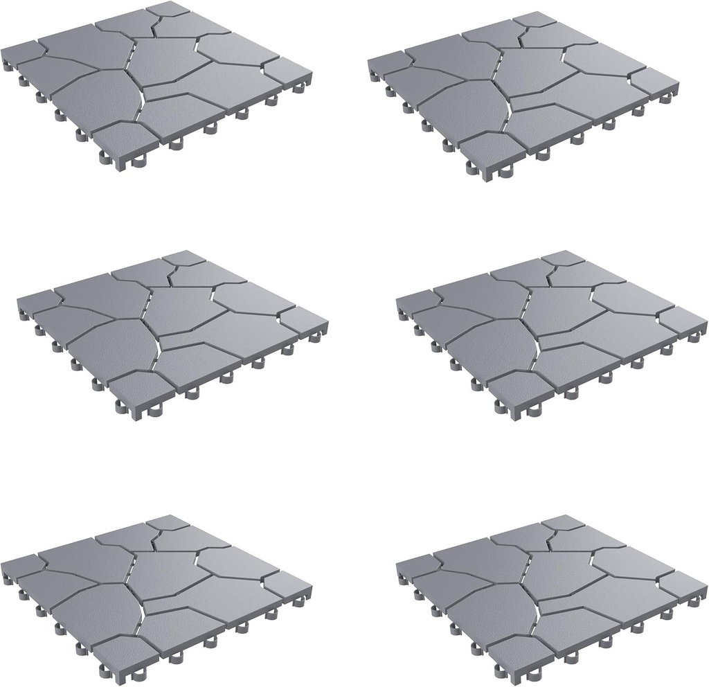 Pure Garden 6-Pack Polypropylene Interlocking Patio Deck Tiles - Weather-Resistant Outdoor Flooring for Balcony, Porch, and Garage (Gray)
