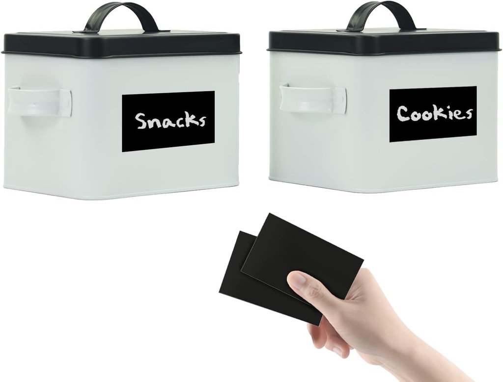 Kitchen Canisters for Countertop Set of 2 with Customizable Chalkboard Labels & Marker Pen - Iron Kitchen Canisters with Lids - Canisters Sets for the Kitchen - White Kitchen Canister Set