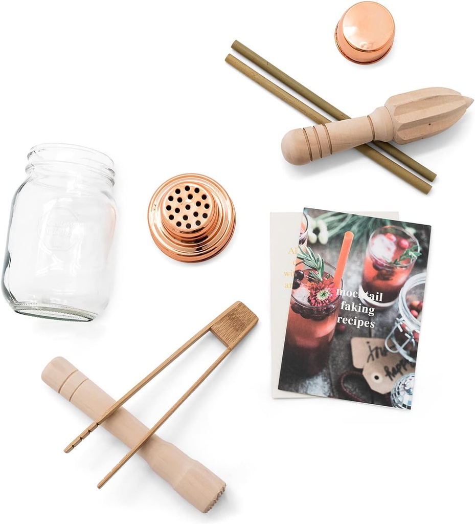Calm Club | Cocktail Shaker Kit/Mocktail | Cocktail Mixer Set for Your Bar Cart | Outdoor & Home Bar Accessories | Includes Mixology Book, Mason Jar Shaker, Muddler, Juicer & Tongs | Alcohol Gifts