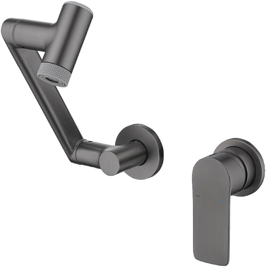 LED Bathroom Faucet with Temperature Display, Rotatable Bathroom Sink Faucet with 3 Water Outlet Modes,Wall Mount Basin Mixer Taps,Gray