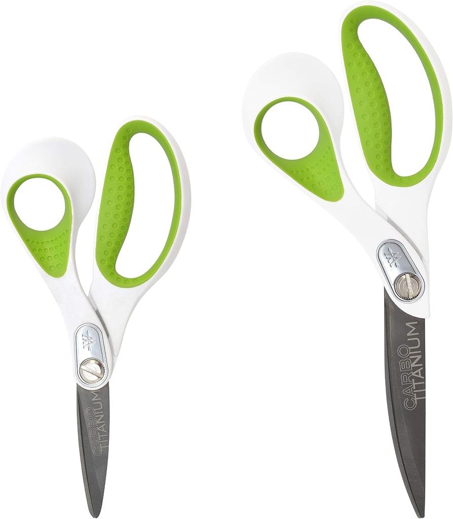 Westcott 7- and 9-Inch CarboTitanium Fabric Scissors for Fabric Cutting, Quilting, and Sewing Projects, White/Green, 2 Pack
