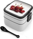 Bento Box Adult Lunch Box All-in-One Stackable Leakproof Lunch Containers with Compartments Double Layer Leak-Proof Chilean Cherries Lunch Boxes for Women Men Office Work Picnic