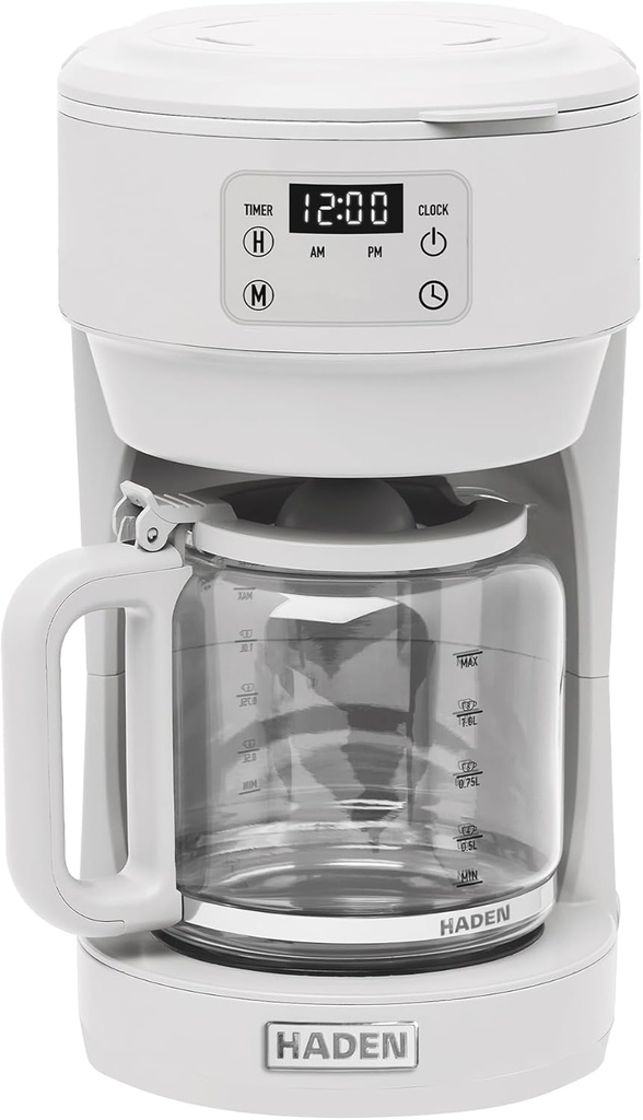 Haden Chelsea 10 Cup Digital Drip Coffee Maker with Glass Carafe, Ivory & Chrome