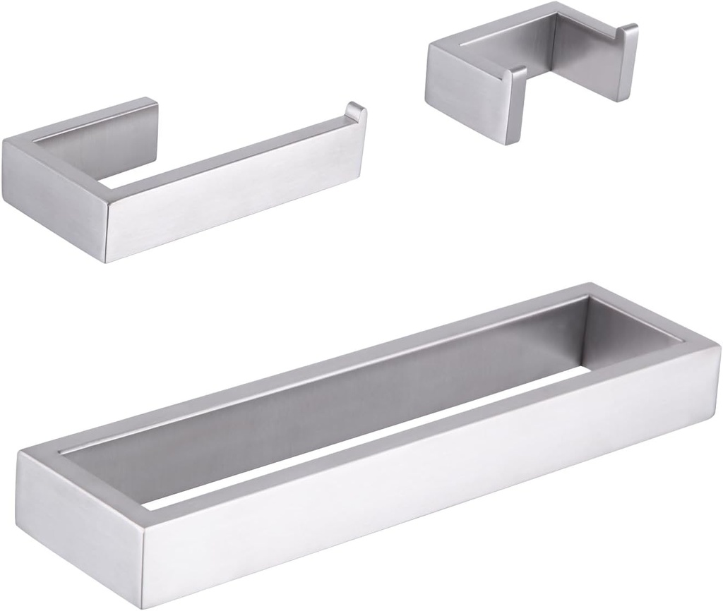 GERZWY Contemporary Stainless Steel Wall Mounted 3-Piece Bathroom Hardware Set - Towel Rings Toilet Paper Holder Towel Hooks, Brushed Finish HG1708-3LS