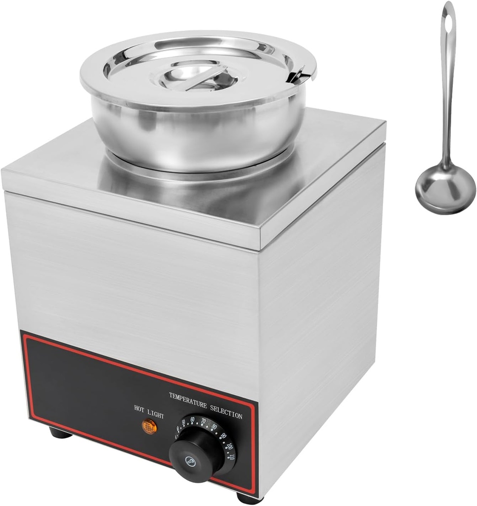 Commercial Food Warmer Steam Table, Stainless Steel Electric Soup Warmer with a Round Pot, 86-230°F Temperature Adjustable, Food Warmers for Catering Buffet Home Restaurant, 150W