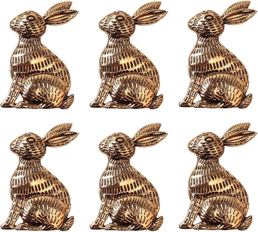 6Pcs Rabbit Cabinet Knobs, Metal Rabbit Cabinets Handles, Decorative Drawer Pulls, Single Hole Handle, Unique Animal Hardware for Home Furniture Kitchen Wardrobe Cabinet Cupboard Door (Retro Gold)