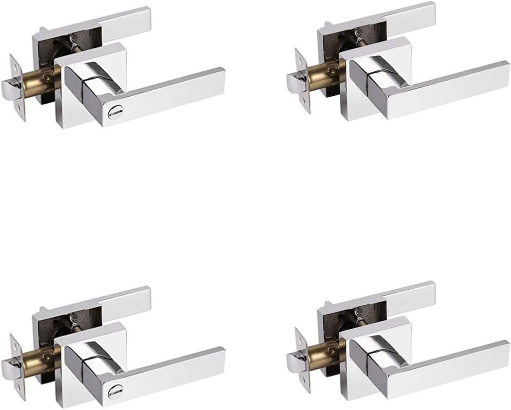 Probrico 2 Pack Privacy Door Levers and 2 Pack Passage Door Levers Bundle, Polished Chrome, Square Heavy Duty Handles