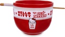 Silver Buffalo Sanrio Hello Kitty x Nissin Cup Noodles Red Ceramic Dinnerware Set | Includes Ramen Noodle Bowl and Wooden Chopsticks
