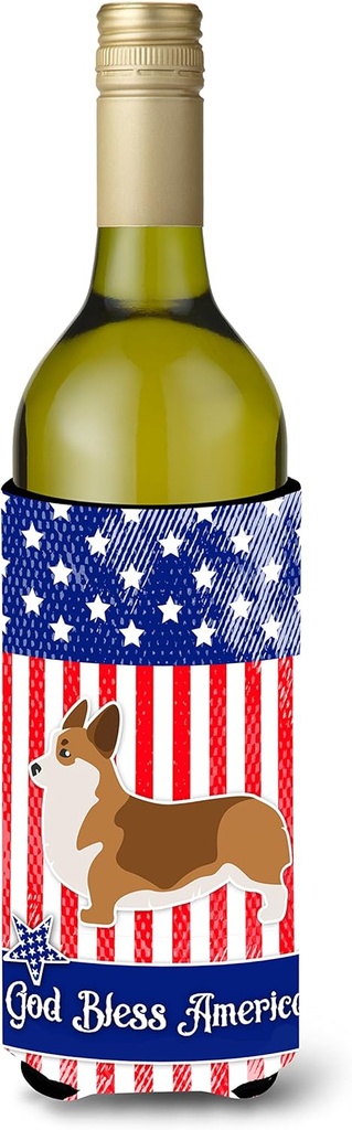 Caroline's Treasures BB3320LITERK USA Patriotic Corgi Wine Bottle Hugger Bottle Cooler Sleeve Hugger Machine Washable Collapsible Insulator Beverage Insulated Holder