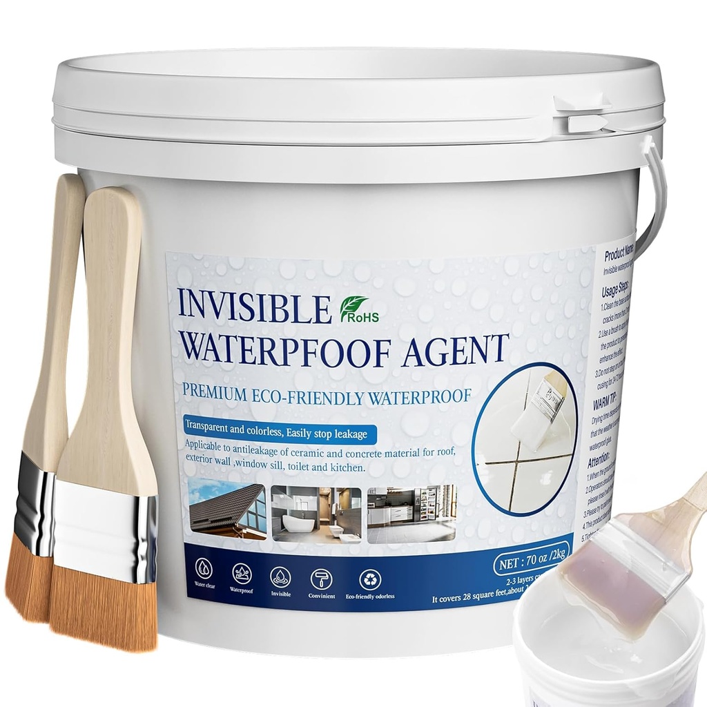 Liquid Waterproof Sealant, 70 Oz Invisible Waterproof Agent, Transparent Repairing Leak Adhesive Used for Cracks and leaks, Indoor & Outdoor Water Coating
