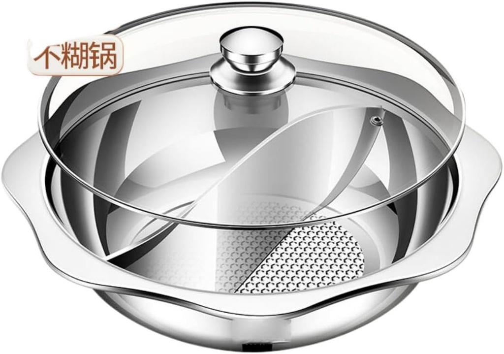 新款鸳鸯锅/with Double-flavor hot pot/家用火锅盘电磁炉用于火锅锅具304不锈材质用于打边炉锅—【鸳鸯锅/with Double-flavor hot pot/30CM 玻璃盖】304钢-不沾锅底