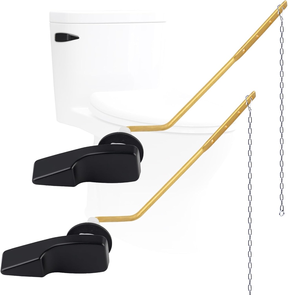 Hygie Rinse 2PACK Universal Metal Toilet Handle Replacement Kit Side Mount Compatible with American Standard/Mansfield/Gerber Toilet, Toilet Tank Flusher Lever with Flapper Chain, Matte Black