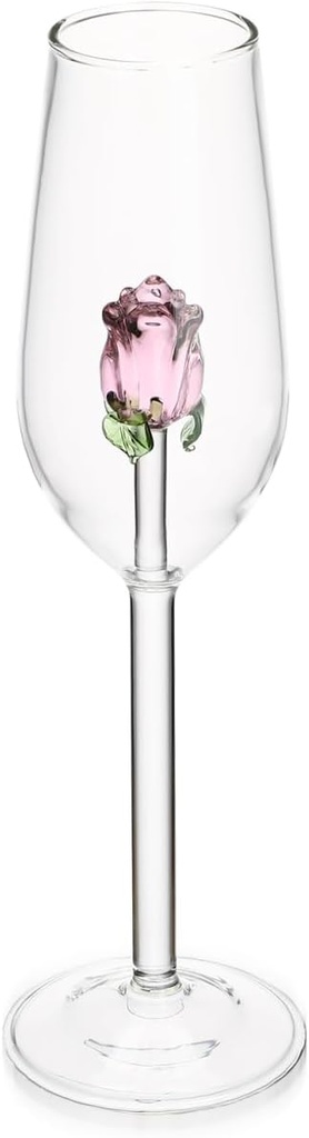 Rose Wine Glasses Set of 2, Red Wine Glass with Rose Inside, Crystal Flute Flower Goblet Cocktail Cup for Party Wedding Festival Celebration (7.86X2.36in)