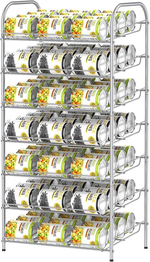 DOMYDEVM Can Rack Storage Organizer, 7 Tier Canned Goods Organizer, Silver Beverage Soda Holder Holds up to 84 Can, Can Drink Storage Organizer for Pantry Kitchen