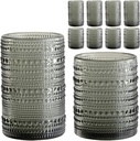 Vintage Hobnail Drinking Glasses Set of 8,Grey 12 oz & 15oz Highball Glass Cups, Kitchen Drinkware Glassware,Embossed Water Tumbler,for Beer,Cocktail,Whiskey,Juice and Various Mixed Drinks