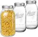 3 Pack Large Mason Jars 64 oz Wide Mouth Half Gallon Mason Jars with Airtight Lid and Band, Durable Glass Food Storage Jars, Clear Glass Jars for Canning, Fermenting, Pickling, Storing