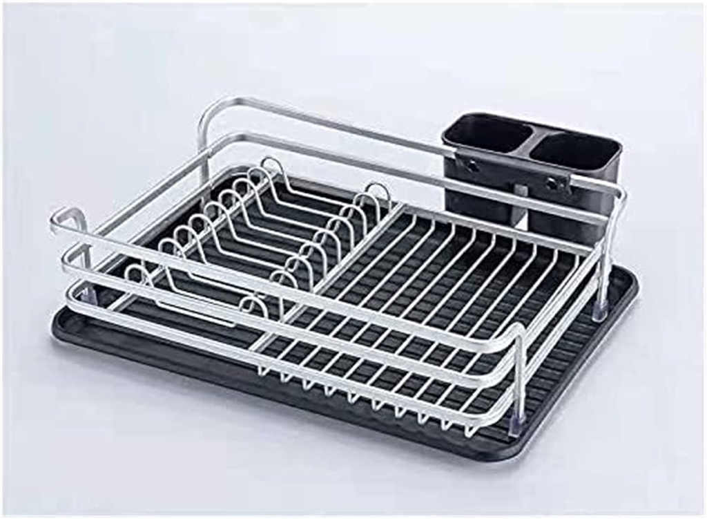 2-Tier Aluminum Dish Drying Rack - Kitchen Organizer & Drainer for Plates, Cutlery, and Sink Accessories(A)