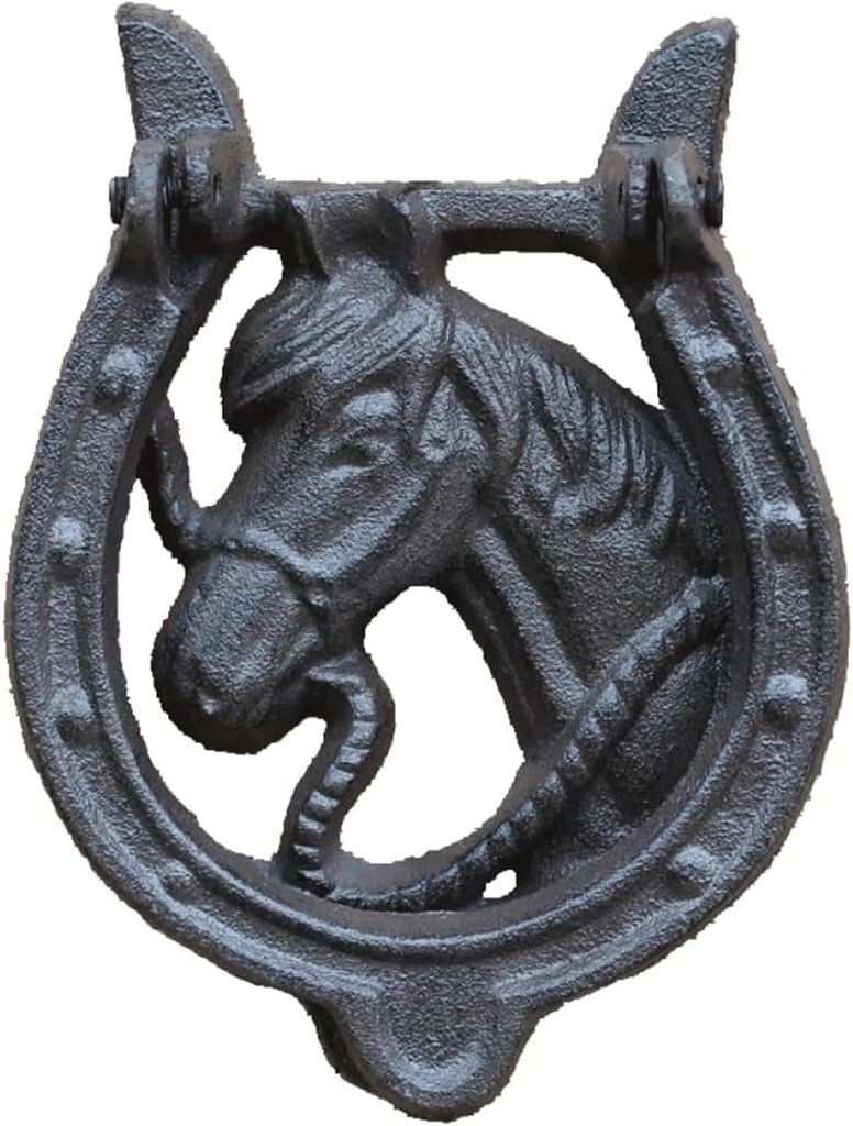 Front Door Door Knock Retro Horse Head Cast Iron Door Handle Courtyard Home Wall Ring Knocker Decoration
