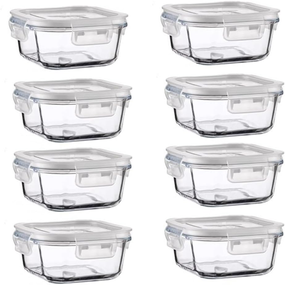 16PC Square Glass Storage Containers With Lids, 2 Cup Square Glass Food Containers With Lids, BPA free Small Meal Prep Bowls for leftovers, Dishwasher, Freezer Safe (8 lids & 8 Containers)
