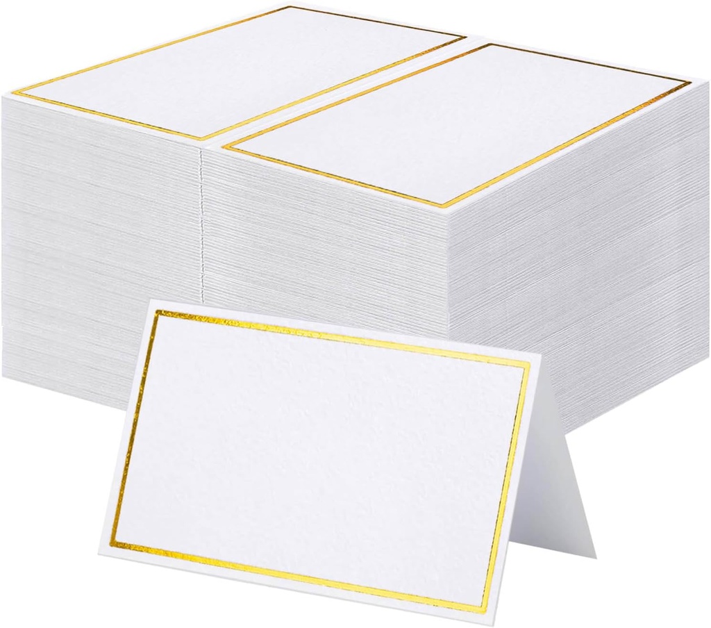 120Pcs Premium Place Cards, Small Table Cards with Gold Foil Border, 2" x 3.5" Tent Card, Escort Cards, Name Card, Wedding Place Cards for Wedding, Table, Dinner Parties, Seating Card