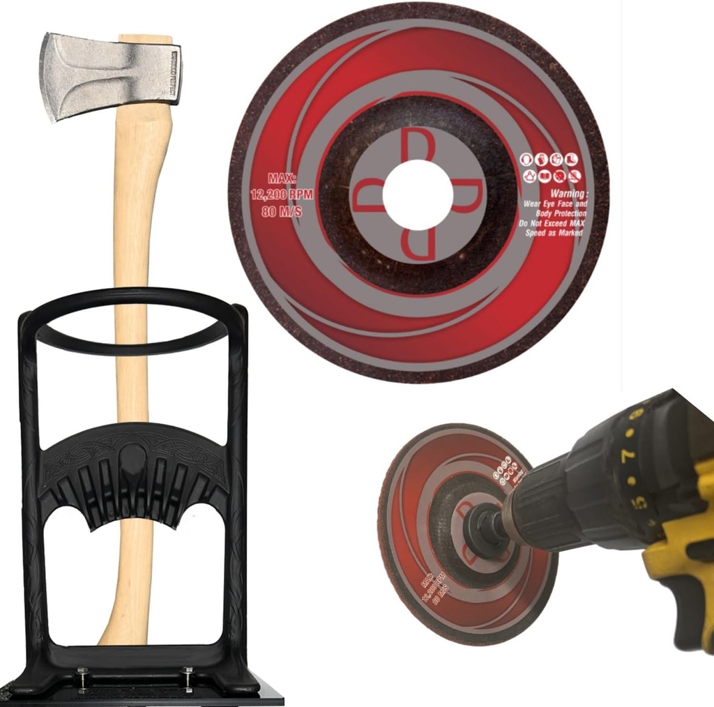 Keyfit Tools Drill Powered DiamondDisc Blade Sharpener Kindling Splitter XL Ax Axe Hatchet (2 Pack) Diamond Carbide Steel Made For Super Fast Extremely Sharp Log Firewood Cracker Splitting Blades
