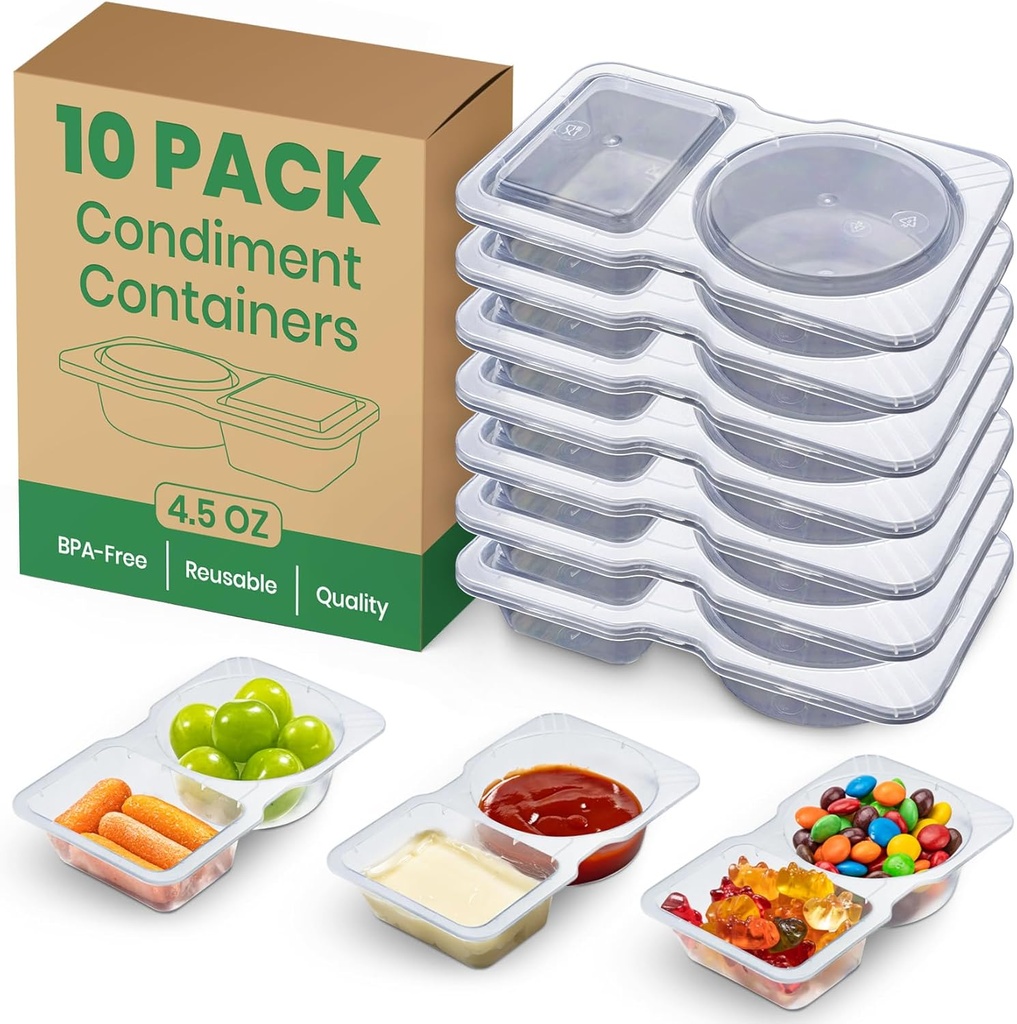 ANZNKU Snack Containers, 10 Pack Reusable Snack Containers with Lids, 2 Compartment Snack Container, Small Clear Snack Pack Containers for Food Storage, Portion Control, Meal Prep, School Lunch