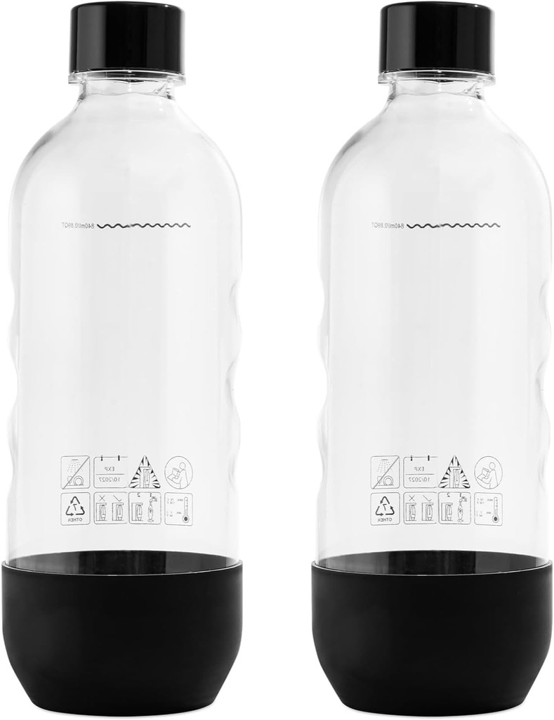 Replacement for SodaStream Bottles Carbonating Sparkling Water Machine 1 Liter (2-Pack, Black)