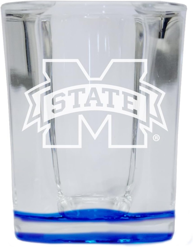 R and R Imports Mississippi State Bulldogs 2 Ounce Engraved Shot Glass Square Blue Base Officially Licensed Collegiate Product 2-Pack