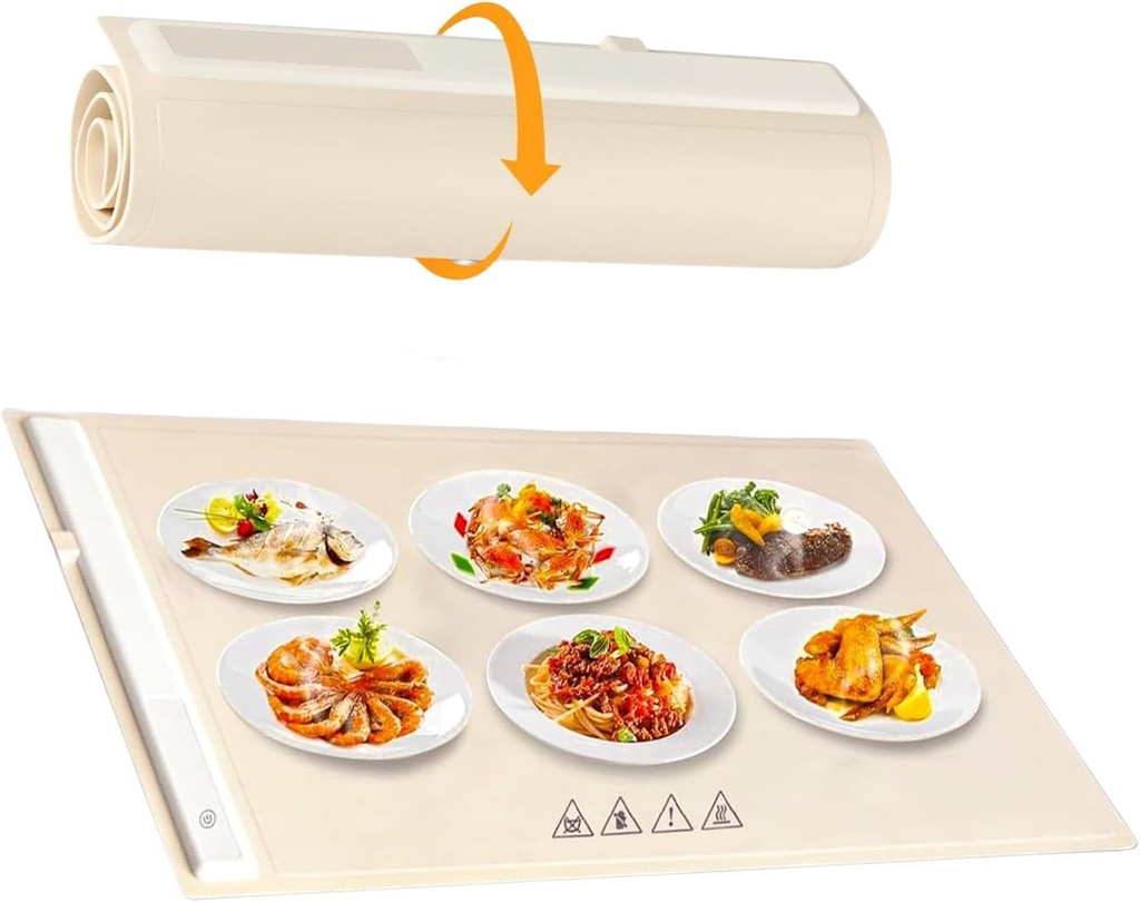 Generic Fast Heating Electric Warming Tray,Adjustable Temperature Heating Mat for Food,Rollable Portable Food Warmer,for Gatherings Everyday Buffets Party, JP plug, Beige