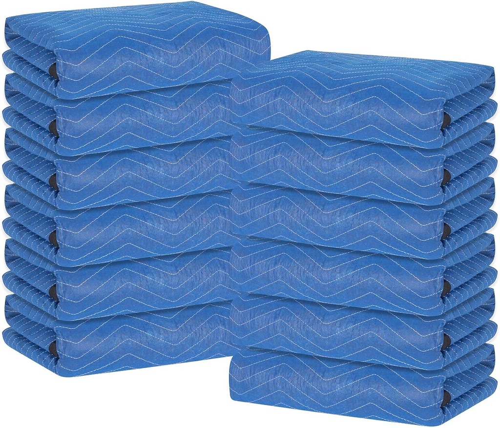 12 Moving Blankets, Extra Large Moving Blanket for Furniture, Professional Quilted Furniture Shipping and Storage Pads, 80" x 72", Blue and Black(12 Packs)