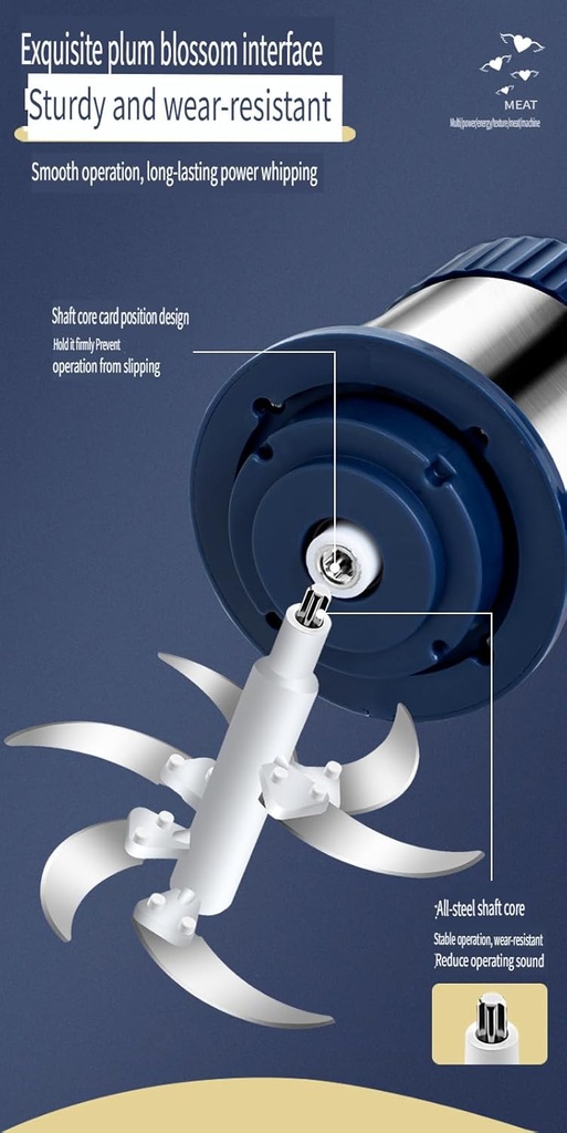 Electric Food Processor, 500W Copper Motor, 6-Blade Chopper for Meat and Vegetables (5L clear blue 1 set of knives, six-blade precision steel blade)