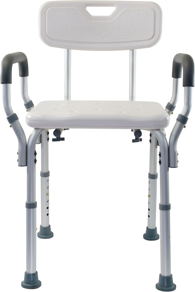 Essential Medical Supply Height Adjustable Shower and Bath Bench with Back, Padded Arms and Textured Seat - Perfect Shower Chair for Inside Shower or Tub for Seniors and Adults - Supports 300lbs.