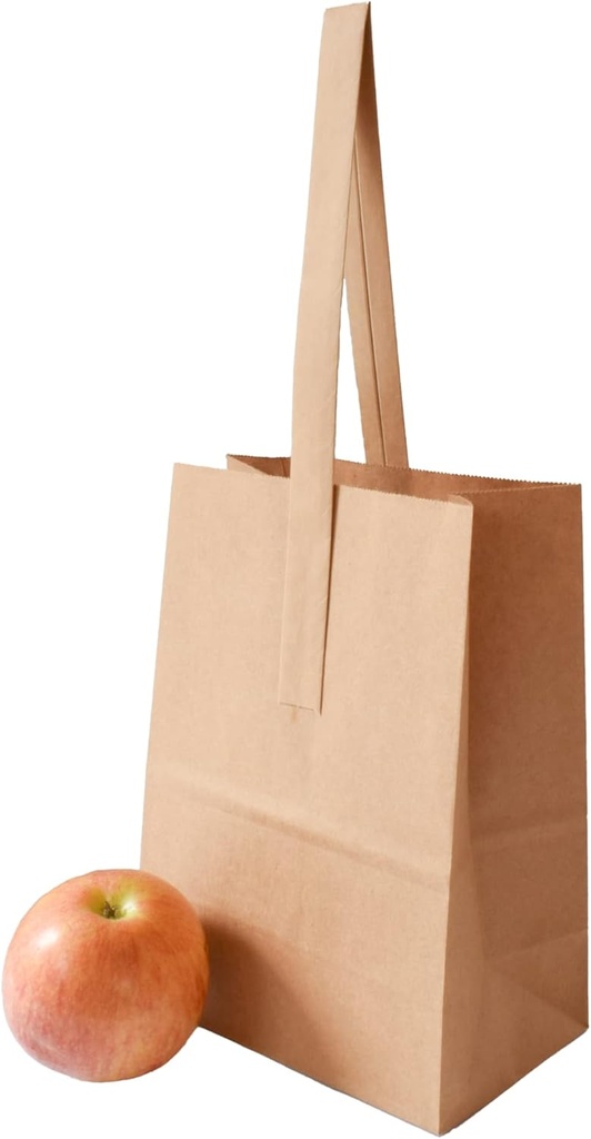 8 x 6 x 3.5 Inch Small Kraft Paper Bags with Paper Handles - Quarter Peck Apple/Produce Bag (25)