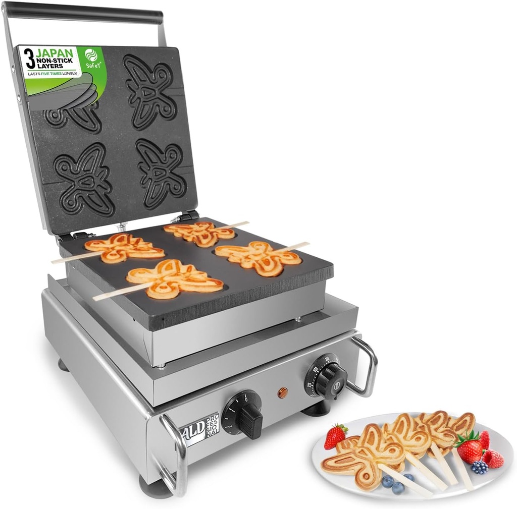 ALDKitchen Stick Waffle Maker | Waffles on a Stick | Waffle Iron (Butterfly-Shaped (4 Pcs))