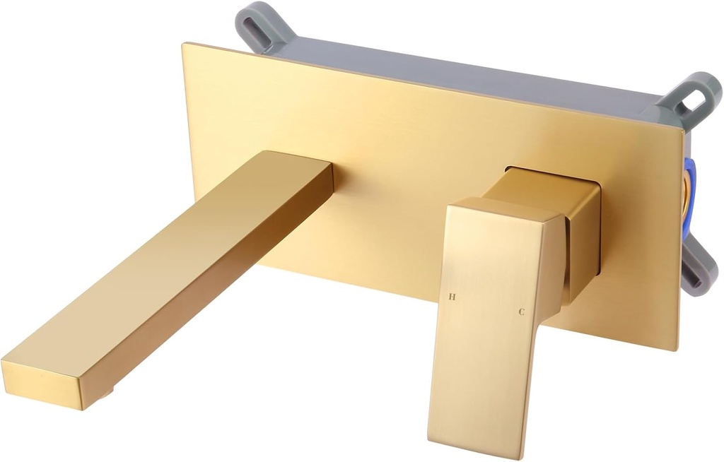 Wall Mount Bathroom Sink Faucet Brushed Gold and Rough in Valve Included, Left-Handed Single Handle