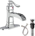 Homevacious Bathroom Faucet Chrome Waterfall Bathroom Sink Faucets with Single Handle Rustic Vanity Farmhouse RV Faucet Suitable for 1 or 3 Holes with Pop-up Drain Deck Plate Hose