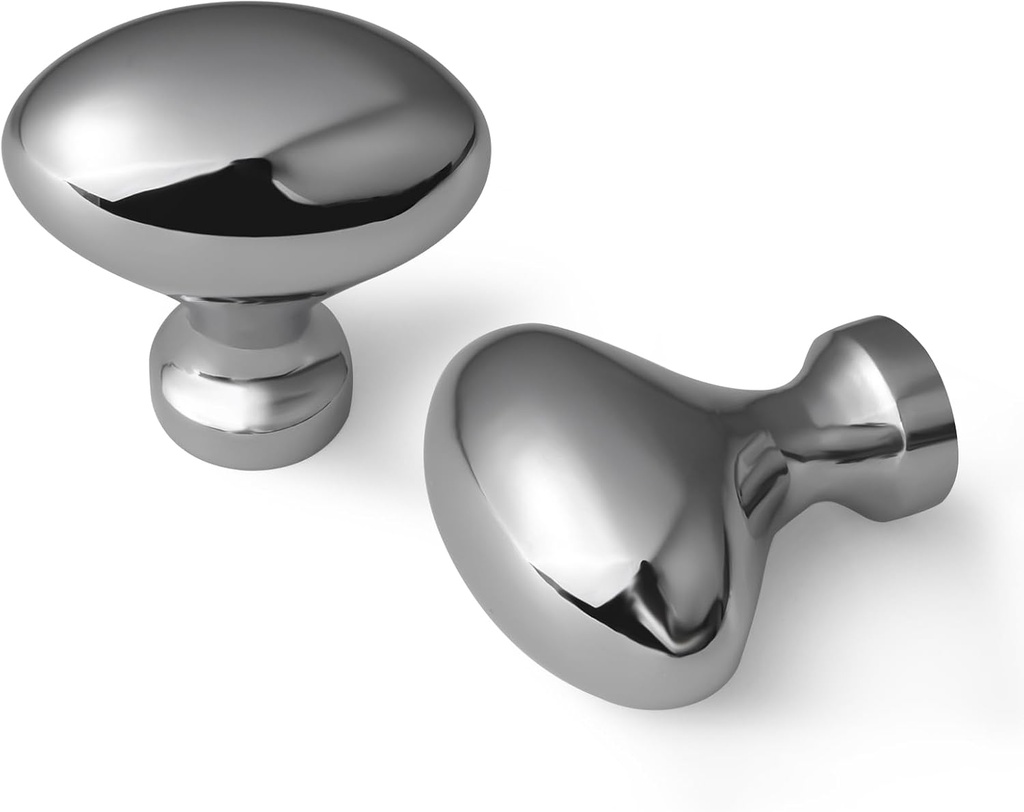 12 Pack Polished Chrome Oval Cabinet Knobs Decorative Hardware for Kitchen Cabinets Drawers Dressers Bathroom Zinc Alloy Handles TY-PC-K12
