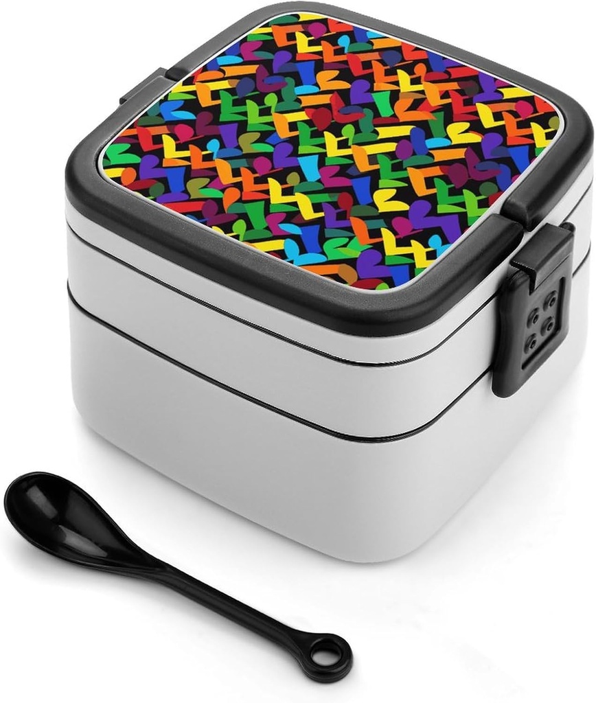 Bento Box Stackable Lunch Box with 2 Compartments Leak-Proof Food Storage Containers Gay Pride Rainbow Bento Lunch Box for Adults Lunch Containers with Utensil Set