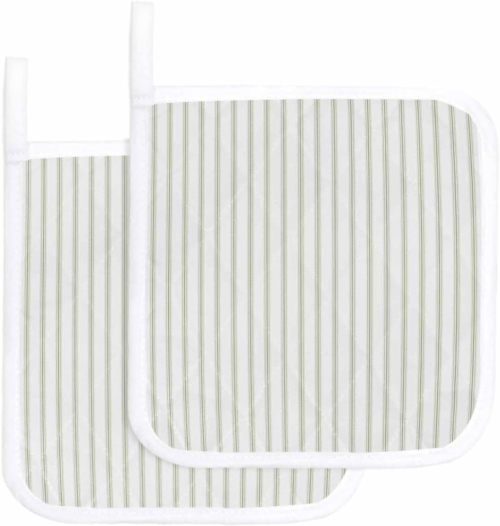 2 Packs Sage Green Stripes Pot Holders Sets for Kitchen,Oven Pan Plate Bowl Pads Heat Proof Mat with Hanging Loop,Boho Minimalist Geometric Vertical Soild Dots Thick Terry Cloth Soft Potholders