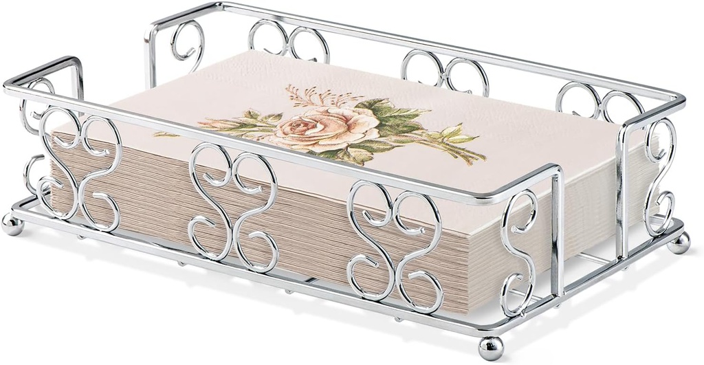 Napkin Holder & Guest Towel Tray - Stainless Steel Disposable Paper Towel Dispenser for Bathroom, Table, Kitchen Countertop, Dinner Table, Vanity