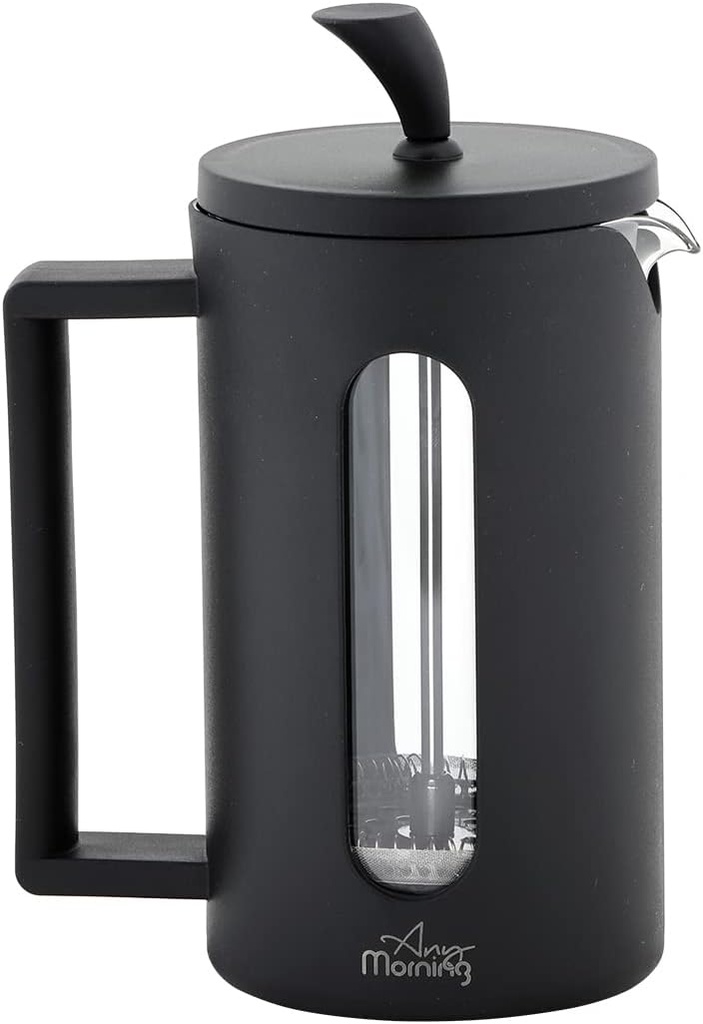Any Morning Coffe Maker, Stainless Steel Borosilicate Glass French Press, Tea Press for Loose Tea, BPA Free, Heat Resistant Durable, Easy to Clean, 20 oz, Black