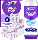 Swiffer Power Mop Refill Pack, Floor Cleaner for Mopping Tile, Vinyl, Laminate, Wood in Home, Bathroom, Kitchen, All Purpose Multi-Surface Cleaning, 5 Pads + 1 Lavender Solution