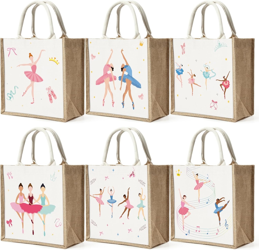 H1vojoxo 6pcs Reusable Burlap Tote Gift Bags with Handles 15.7x10.2x4.9 Inch Waterproof Jute Grocery Bags for Party Supplies
